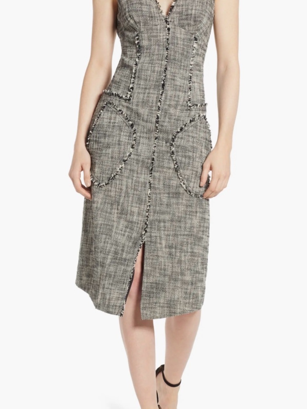 Rachel Roy Tweed Sheath Dress Women’s Size 2 Gray Sleeveless Fringe